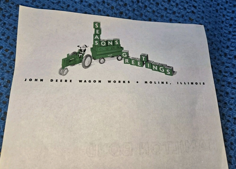 John Deere Letterhead Seasons Greatings Moline Illinois.
