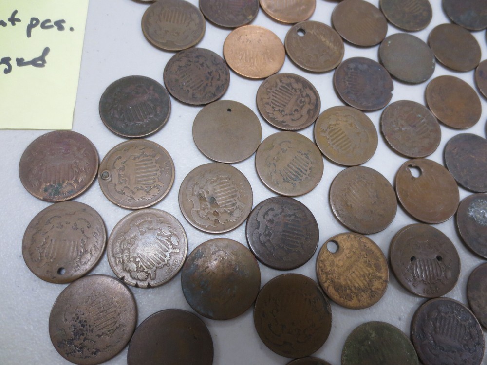 (79) Assorted Dates Two Cent Pieces (AG / Damaged)