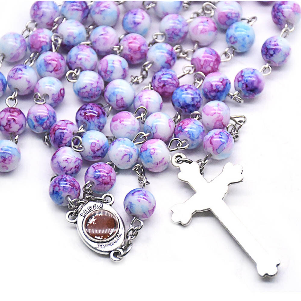 Purple Glass Beads Rosary Necklace – Catholic Holy Center & Crucifix