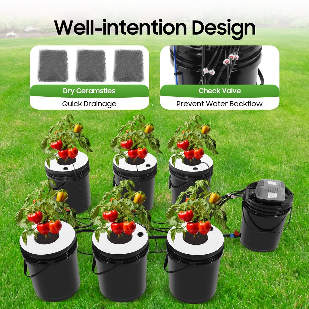 Hydroponics Grow System Kit 5 Gallons 6 Buckets Hydroponics Growing System Kit