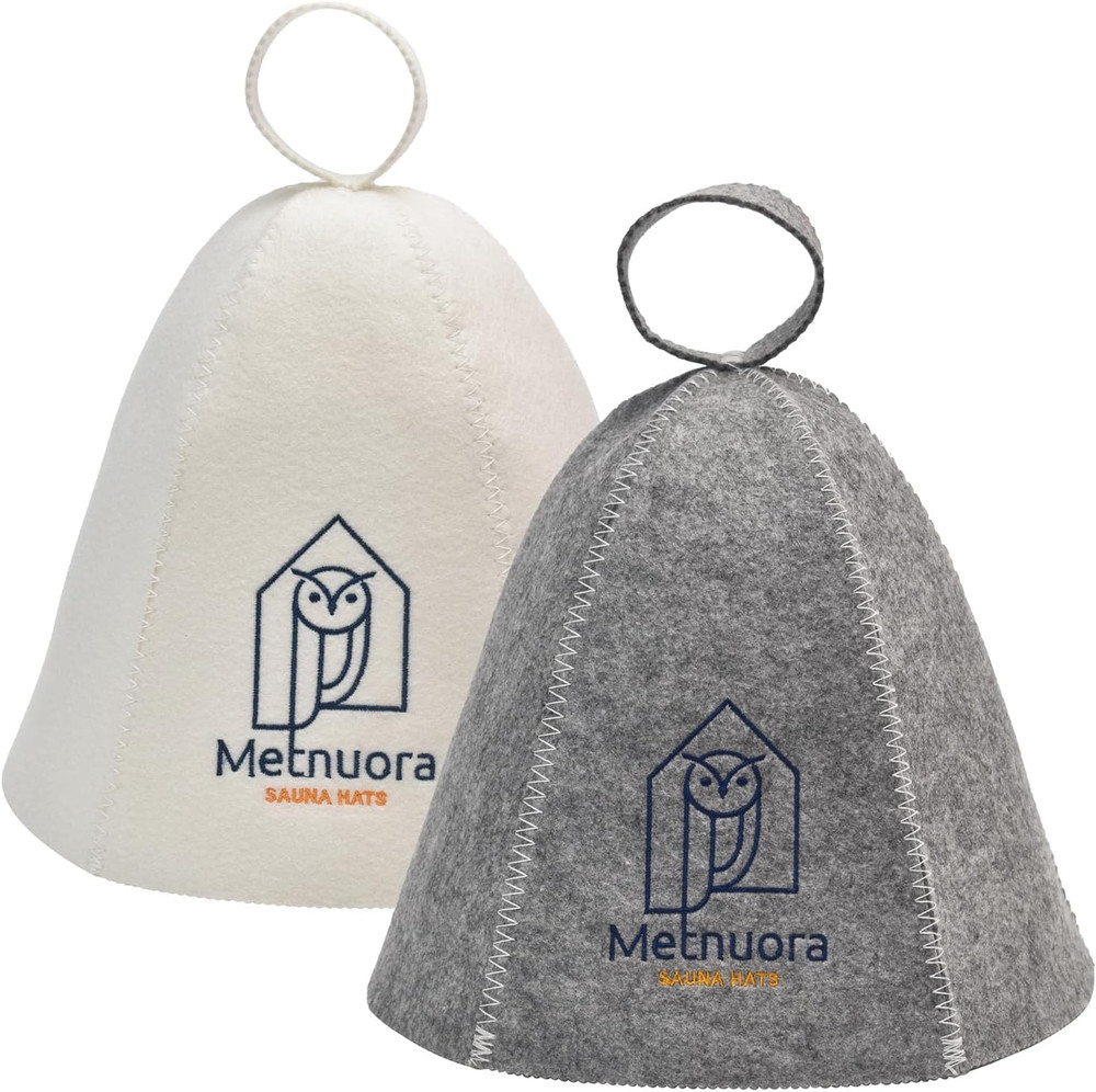 Sauna Hat 2-Pack, Wool Cap for Bathing (White, Grey)