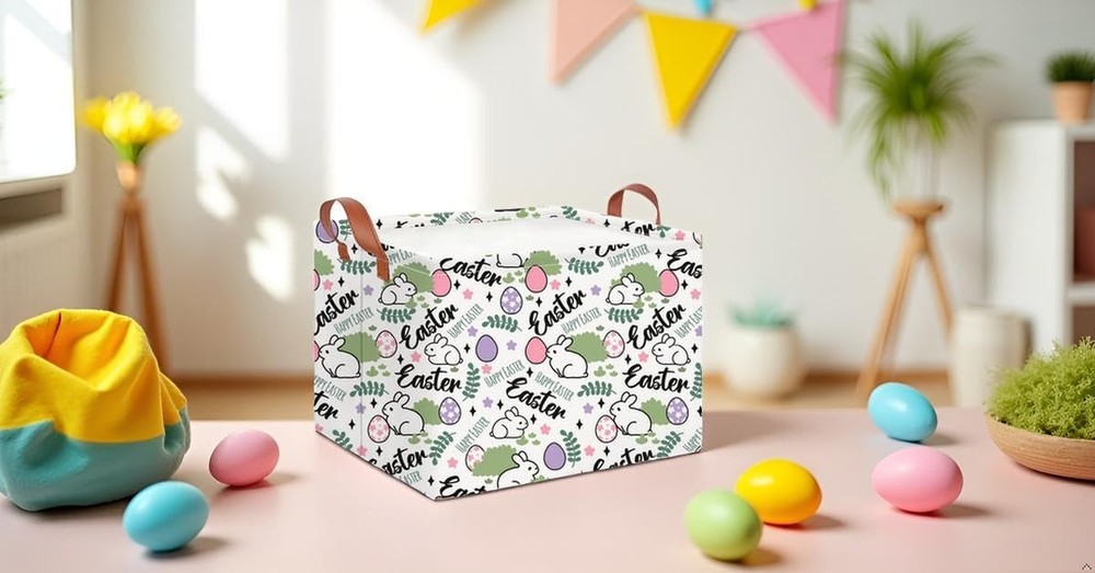 CLOCOR Rectangular Green Easter Gift Basket Empty,Waterproof Storage Basket w...