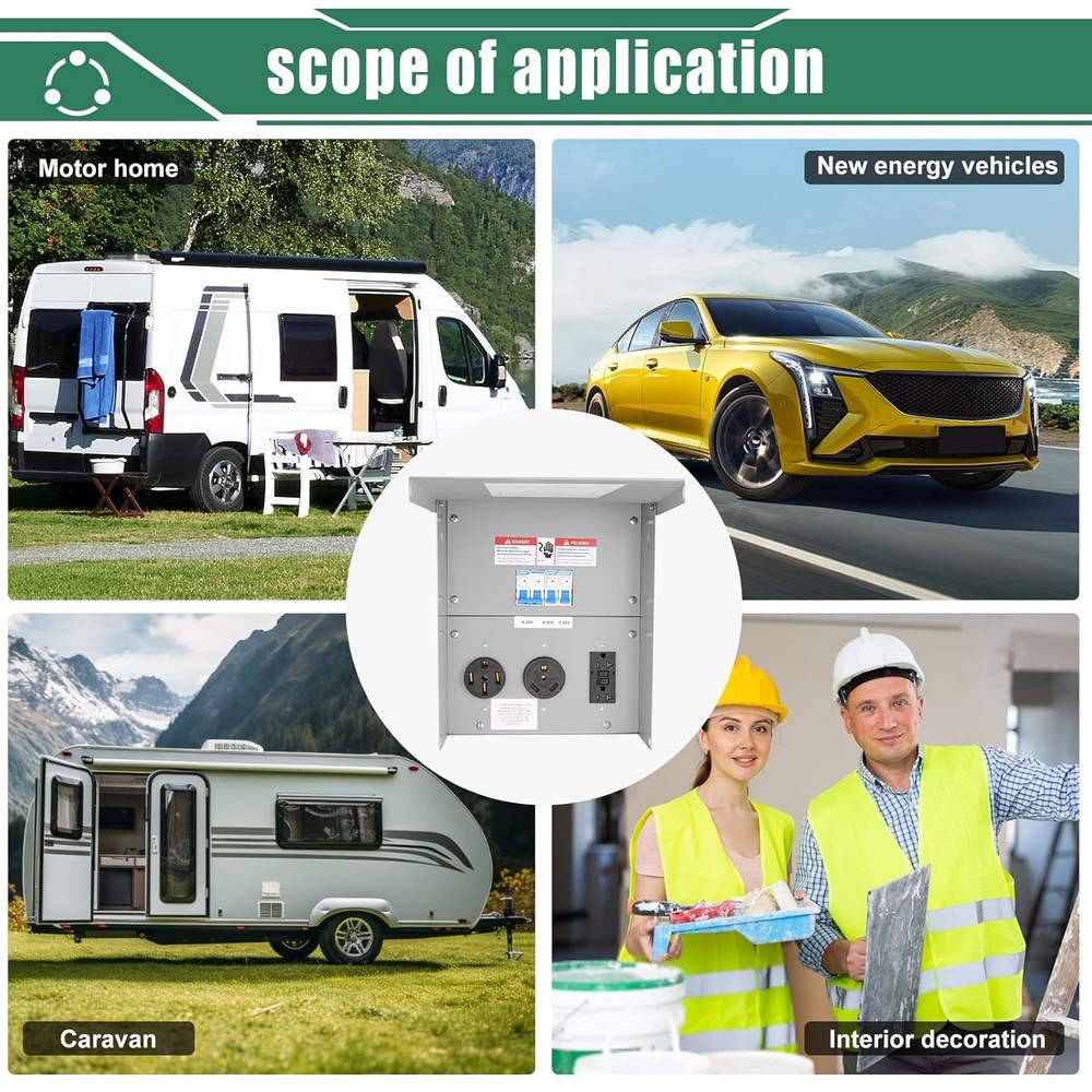 RV Temporary Power Outlet Panel Electrical 50/30/20A with Breaker