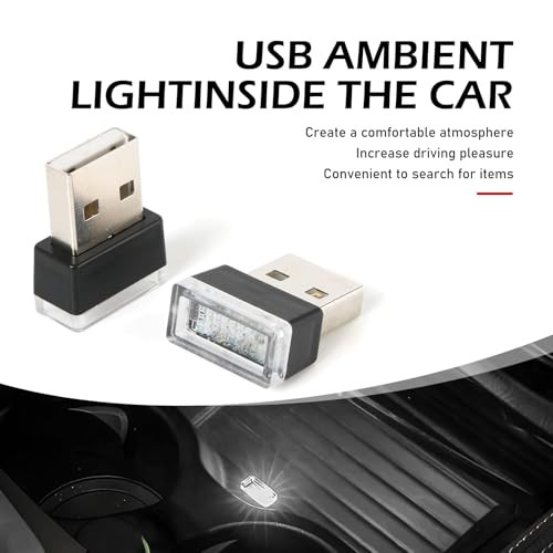 4PCS USB LED Car Interior Atmosphere Lamp, Mini LED Night Light, USB white
