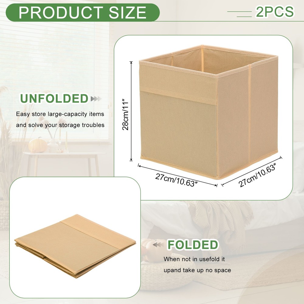 2Pcs Fabric Storage Bins 11" Cube Storage Bin for Shelf Closet, Khaki