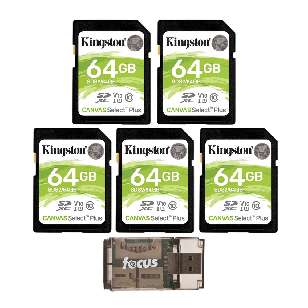 Kingston 64GB SDHC Canvas Select Plus Memory Card 5 Pack Card Reader Bundle