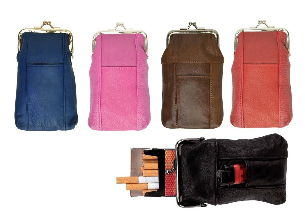 Genuine Leather Holder Lighter Pocket Clasp Open Soft Cigarette Case New