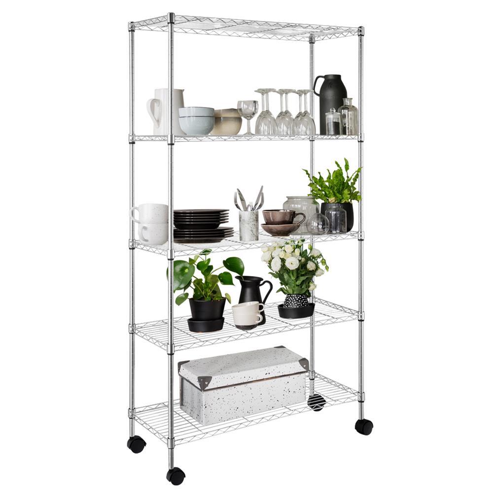 65x36x14" 5 Tier Adjustable Wire Metal Storage Shelving Shelf Unit Rack Rolling