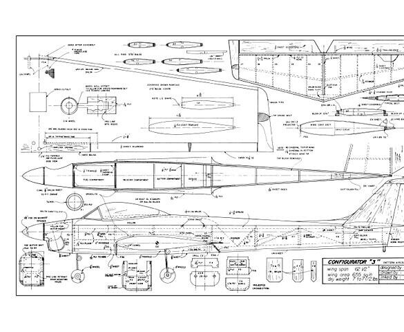 Configurator 3 Pattern 63" Wingspan RC Model Airplane Printed Plans & Templates