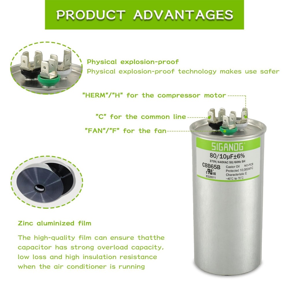 Durable 80+10 MFD 440V AC Capacitor for Effective Air Conditioning Systems