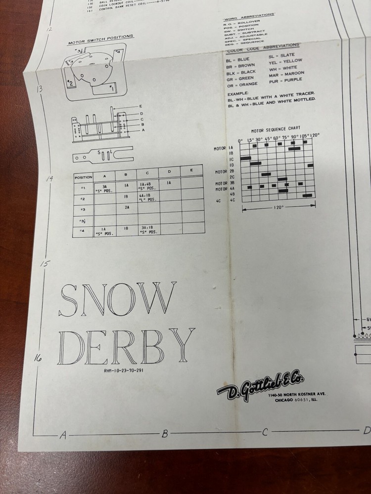 ORIGINAL-GOTTLIEB-SNOW DERBY-PINBALL-SCHEMATICS