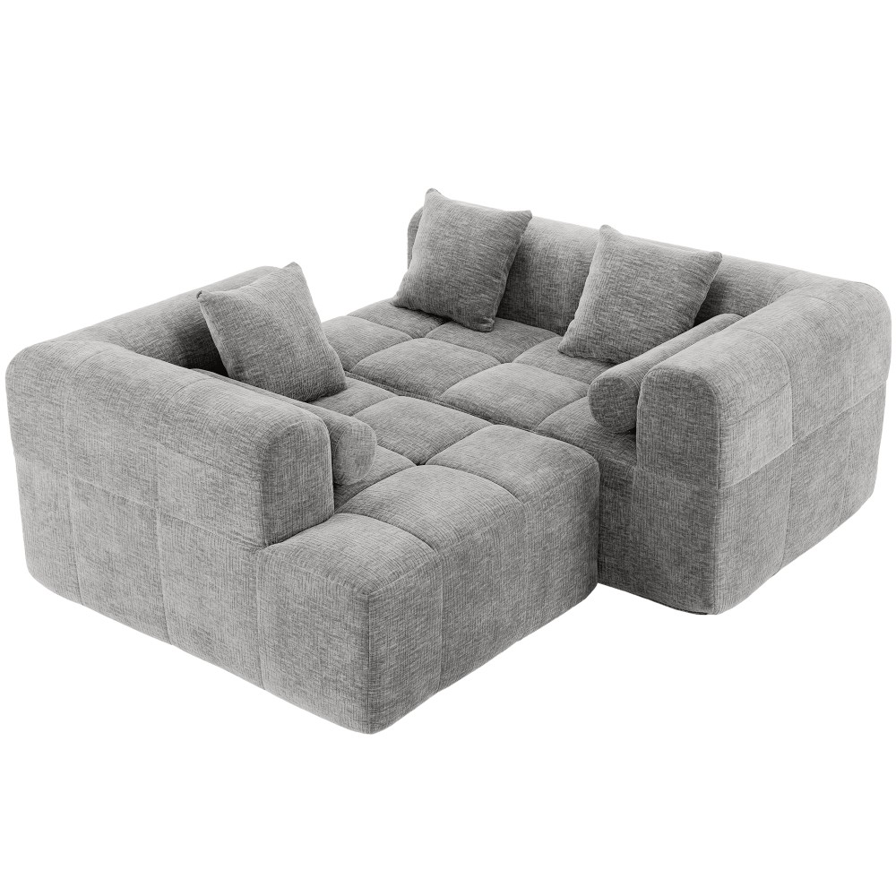 3-Seat Modular Sectional Sofa, Tufted Back with Side Pockets, Light Grey
