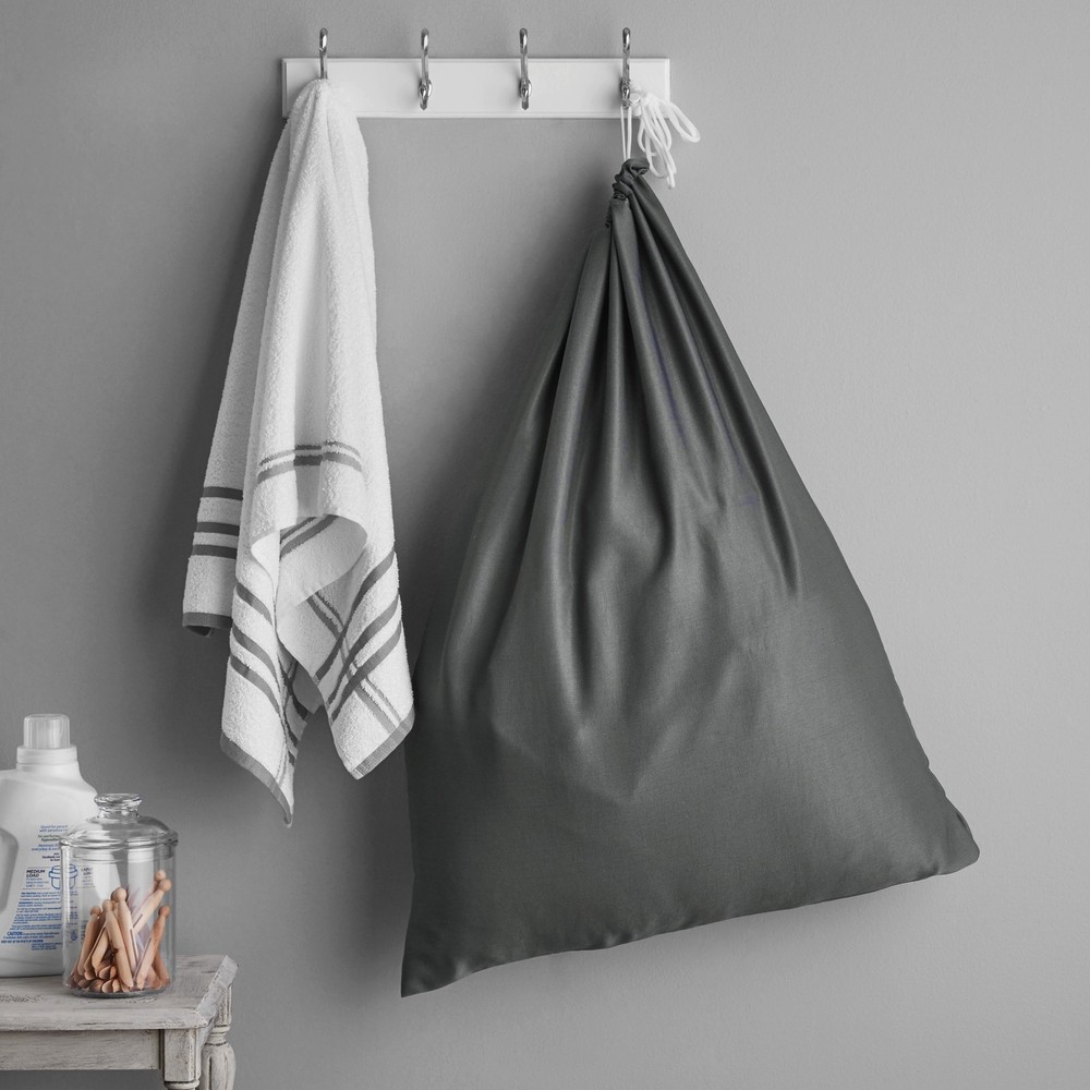 Mainstays Polyester Cotton Laundry Bag, Drawstring Gray Durable