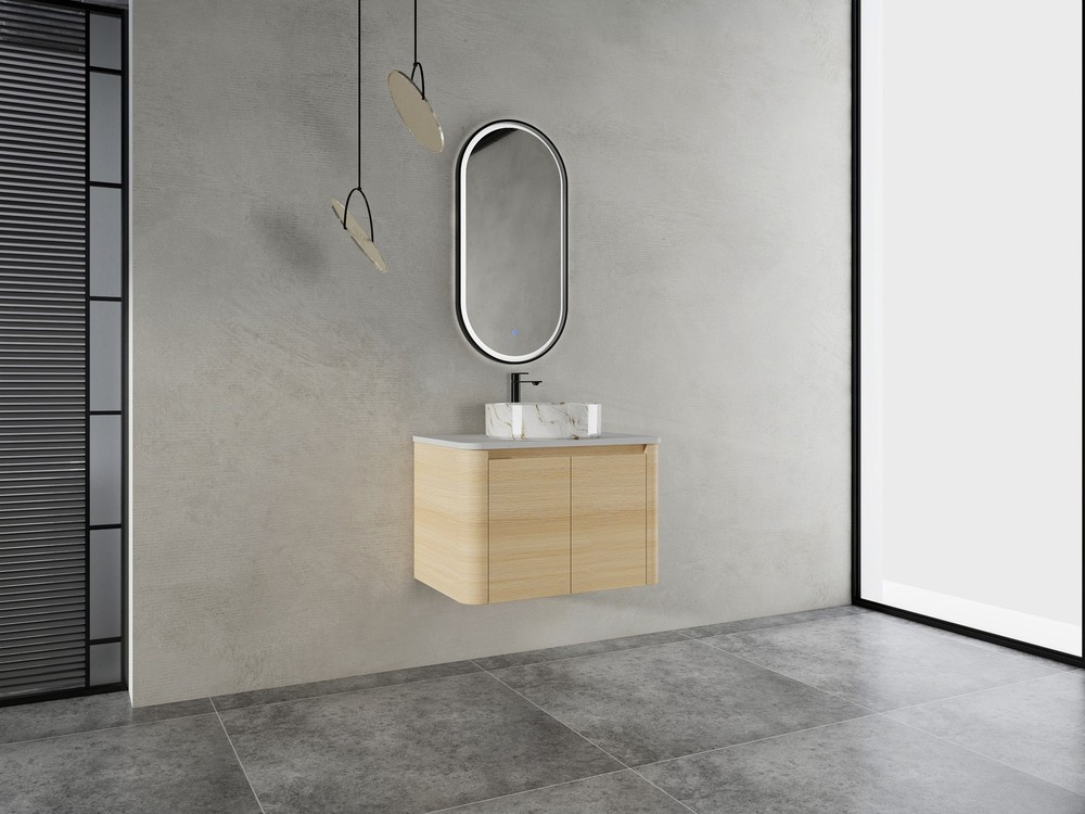 30”Wall-Mounted Bathroom Vanity W/ Ceramic Sink Basin White Flat Stone Slab Top