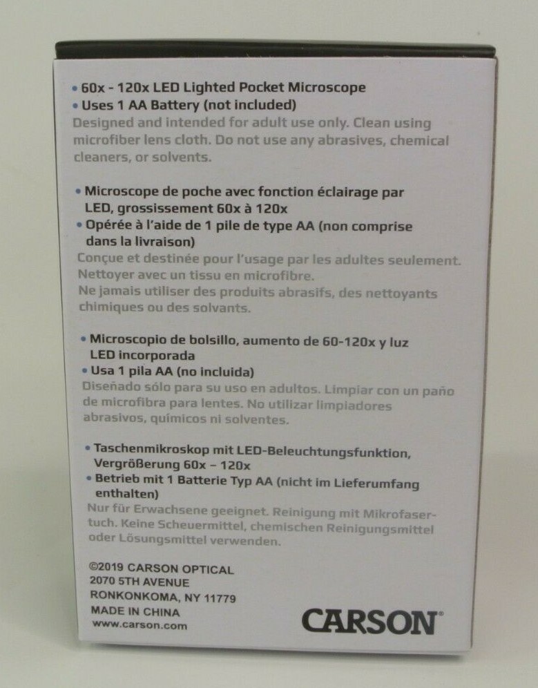 Carson MM-300 MicroBrite Plus 60X - 120X LED Lighted Pocket Microscope Magnifier