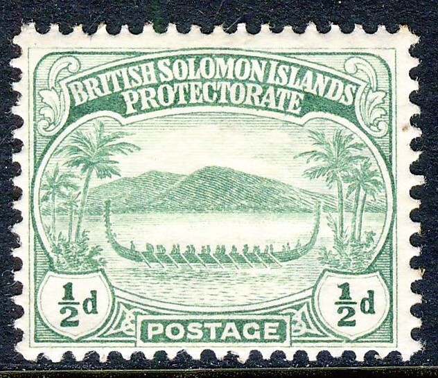 BRITISH SOLOMON ISLANDS 1908 Native Canoe ½d. Green SG 8 MINT