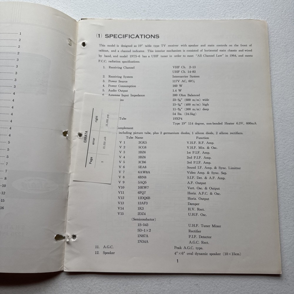 Sharp Television Model 19TS-6(V) Service Manual
