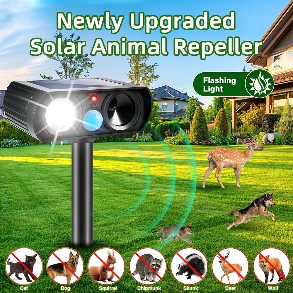 Solar Ultrasonic Animal Repeller for Yard