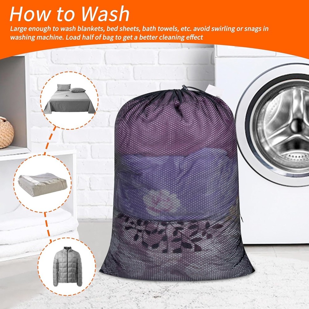 Durable Large Laundry Storage Bags with Drawstring Closure - 50 lbs Capacity