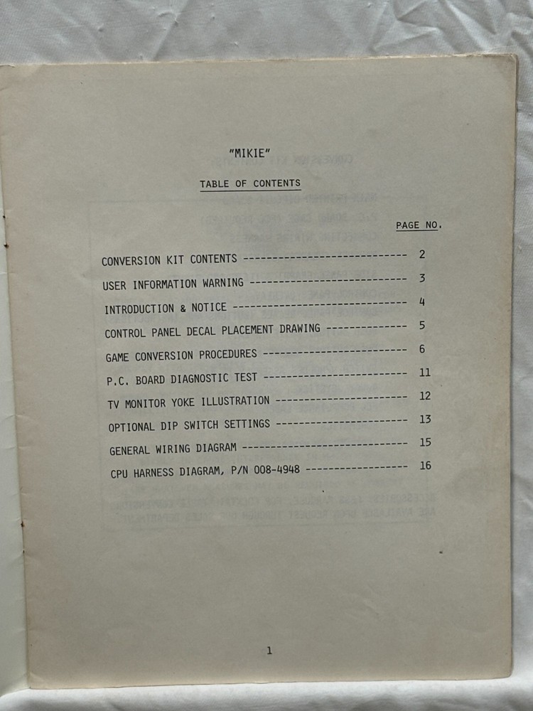 ORIGINAL-KONAMI-MIKIE-CONVERSION KIT INSTRUCTION MANUAL