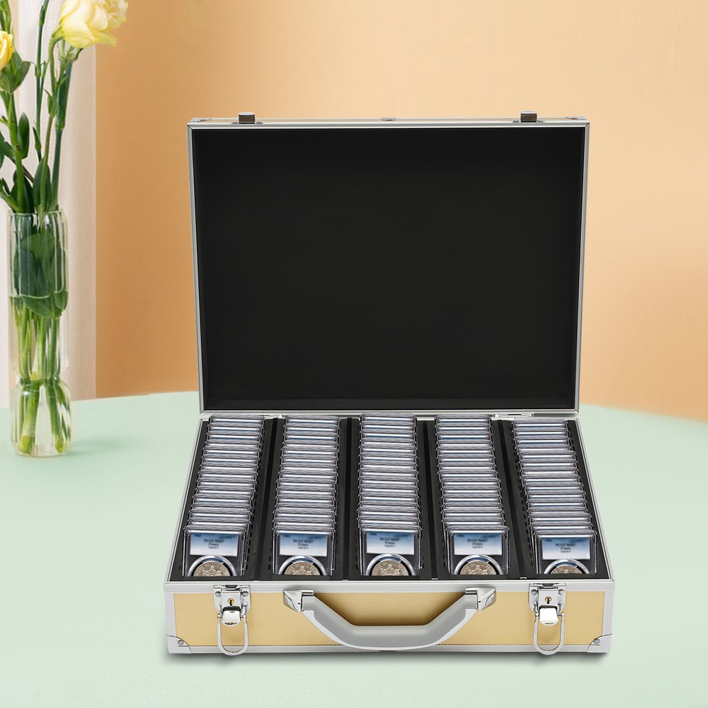 100 Coins Aluminum Coin Container Storage Box Holder Display Case with Handle
