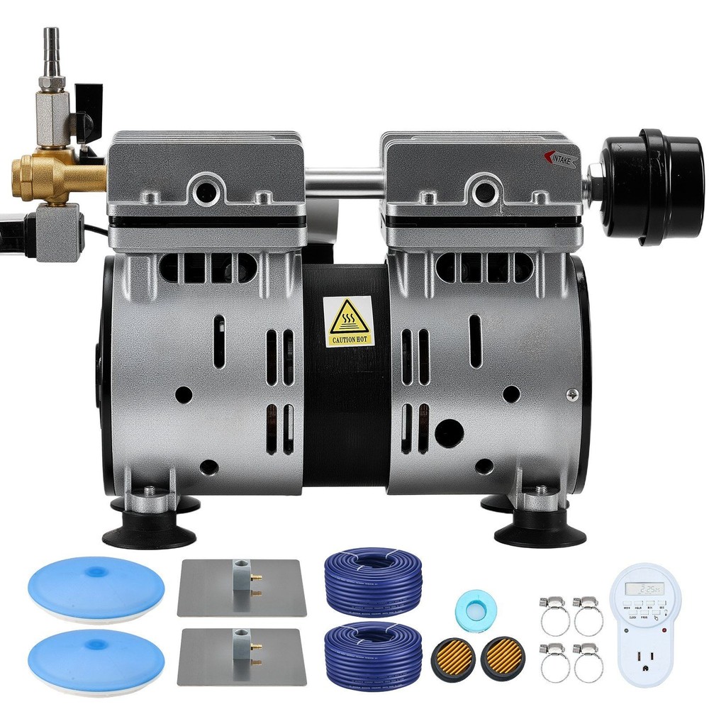 Pond Aerator with Timer: 5.2CFM, 3/4HP, 2 Diffusers, 2x100ft Self-Sinking Tubing