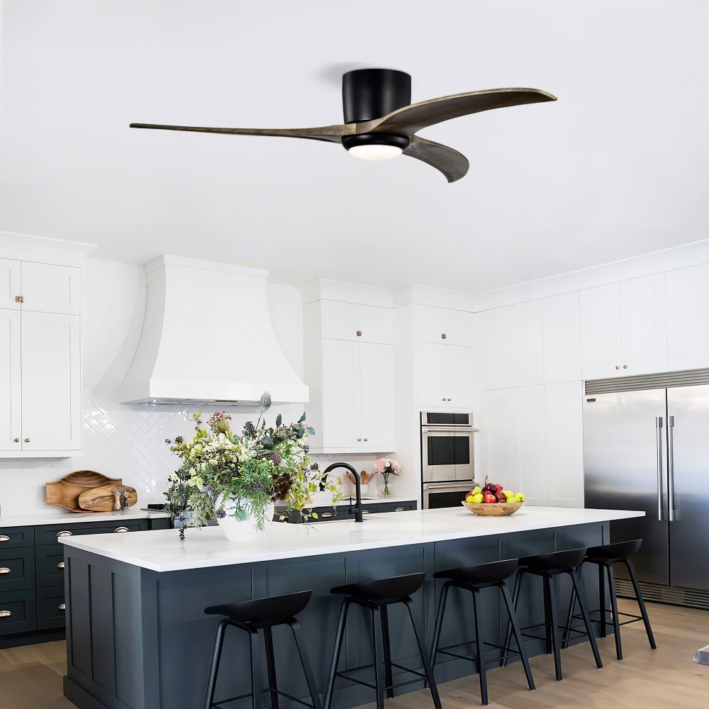 52" Flush Mount Ceiling Fan with Light Remote, Quiet DC Motor, Reversible