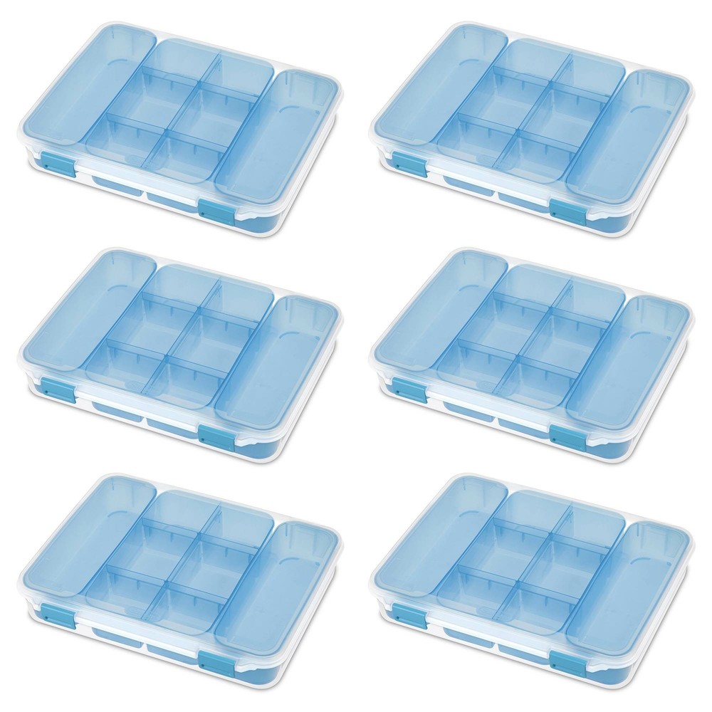 Sterilite Divided Case Stackable Plastic Small Storage Lidded Container, 6 Pack