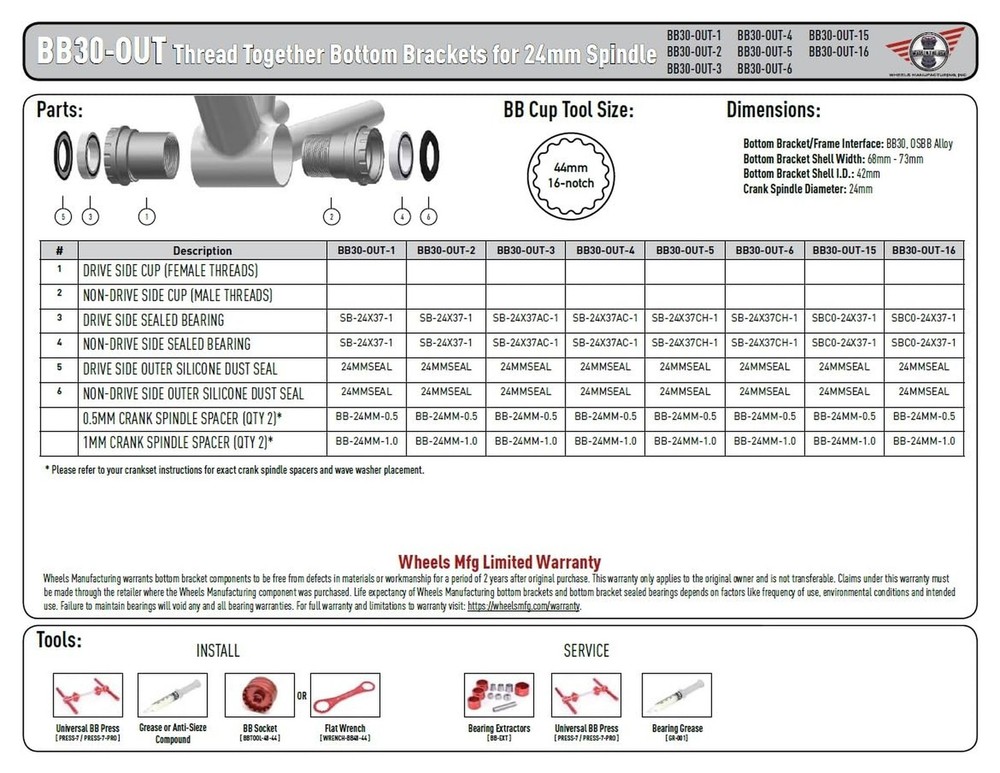 Wheels Manufacturing BB30 to Outboard Bottom Bracket with Angular Contact Bea...
