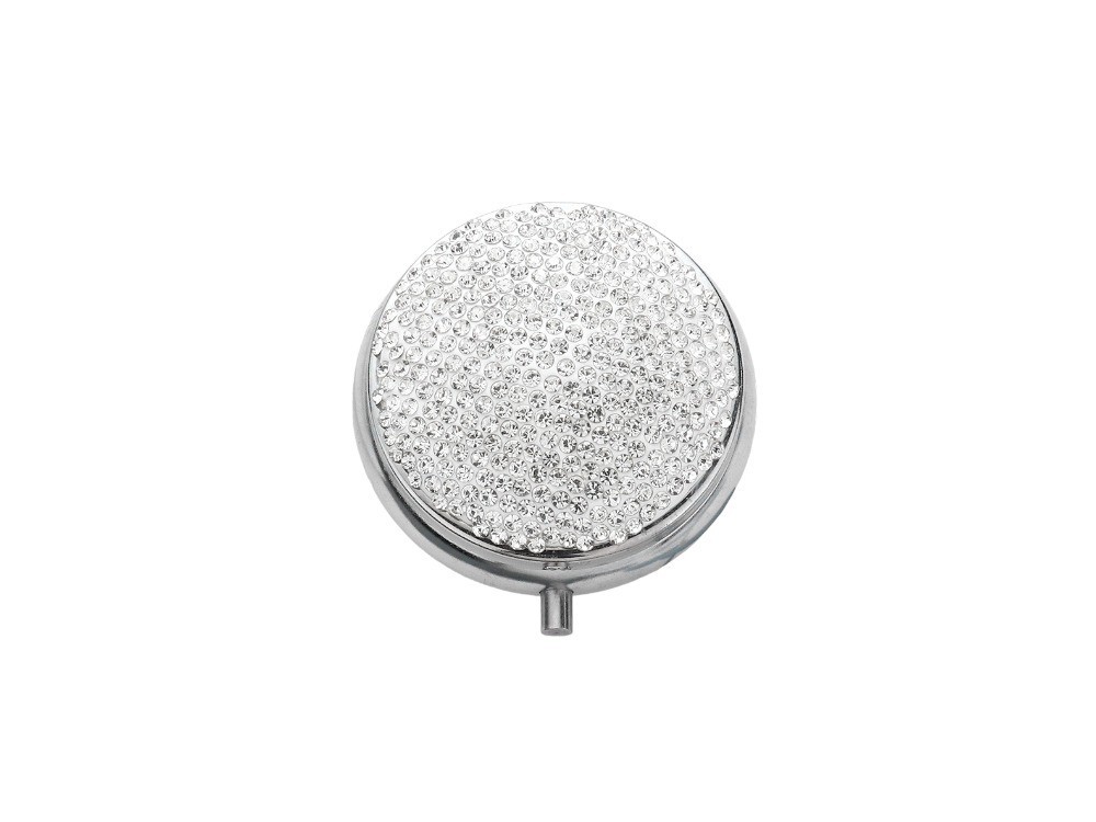 Clear Bling Round Mirror Compact Pill Organizer Case