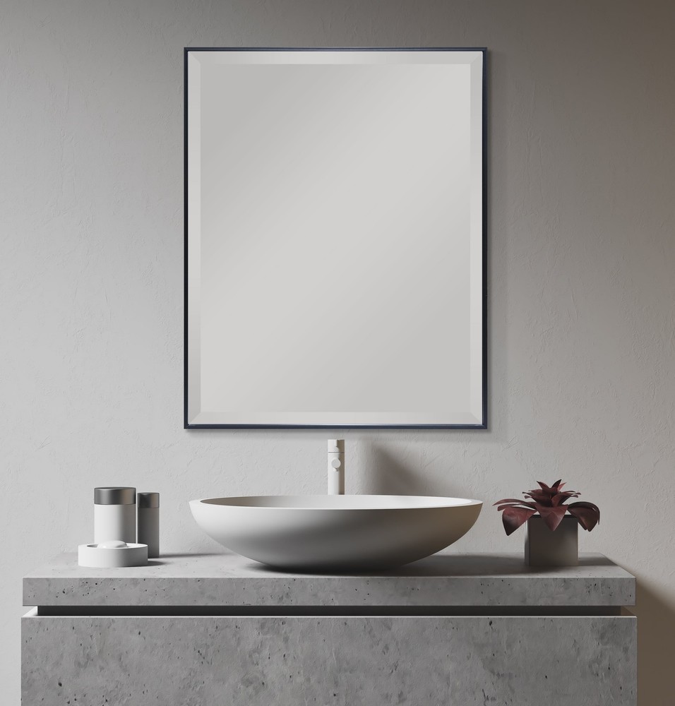 Beveled Modern Rectangular Wall Mirror, 23X29, Black