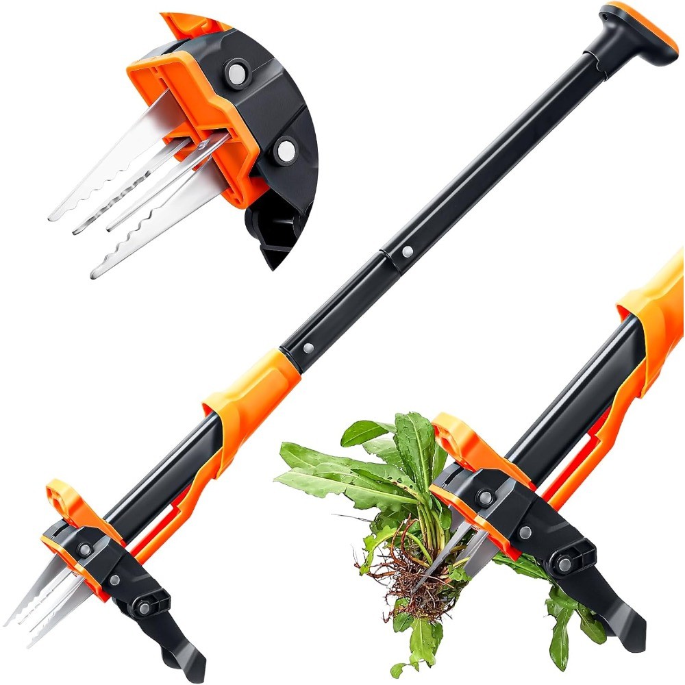 Stand Up Weed Puller Tool, 4-Claw Steel Head, 39" Handle, Easy Eject