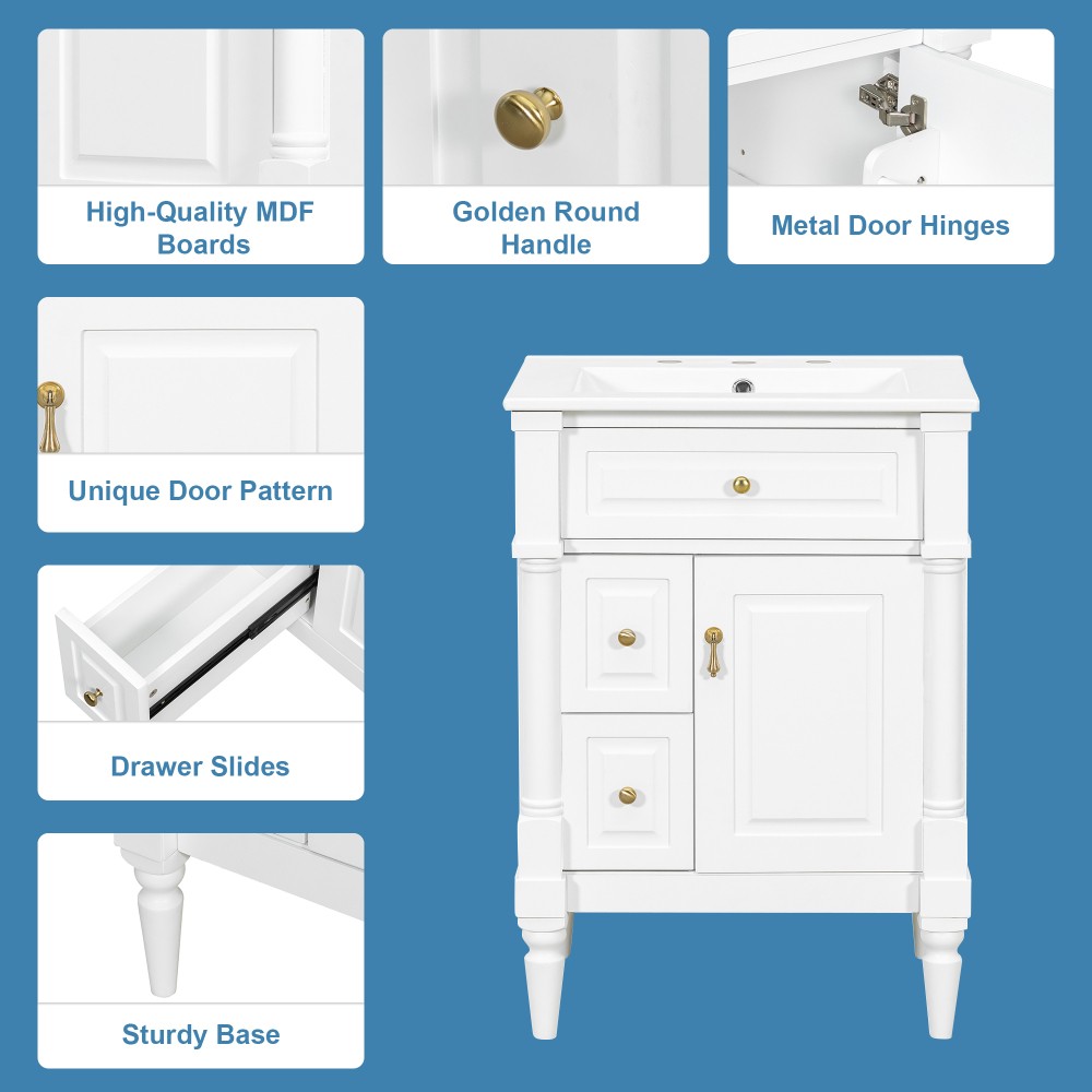 Bathroom Vanity W Sink Flip Drawer Adjustable Shelf Solid Rubberwood Frame