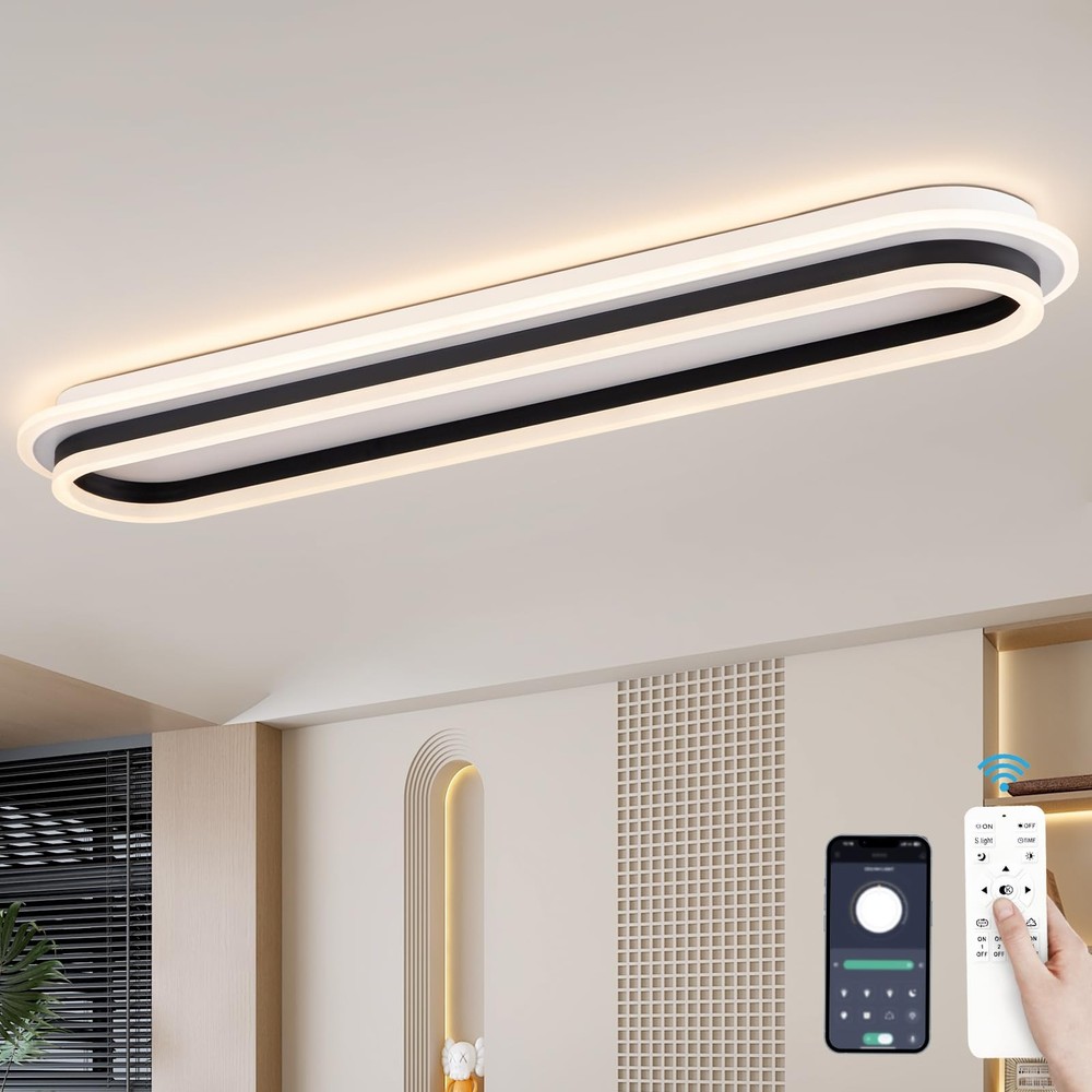 Modern Linear Ceiling Light, 31.5Inch Dimmable LED Flush Mount Ceiling Lamp w...