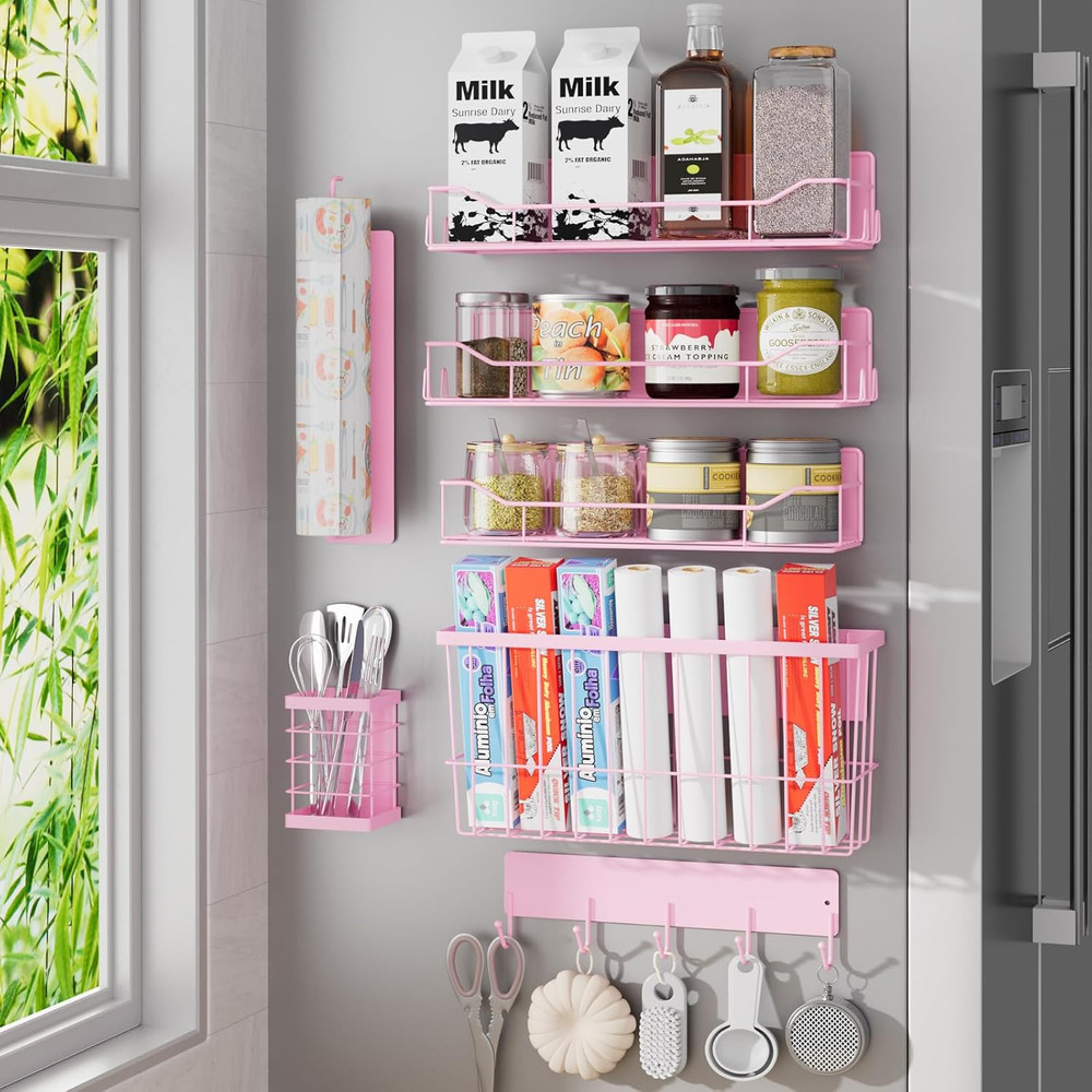 Magnetic Spice Rack for Refrigerator, 7 Pack Magnetic Fridge Shelf for Kitchen O