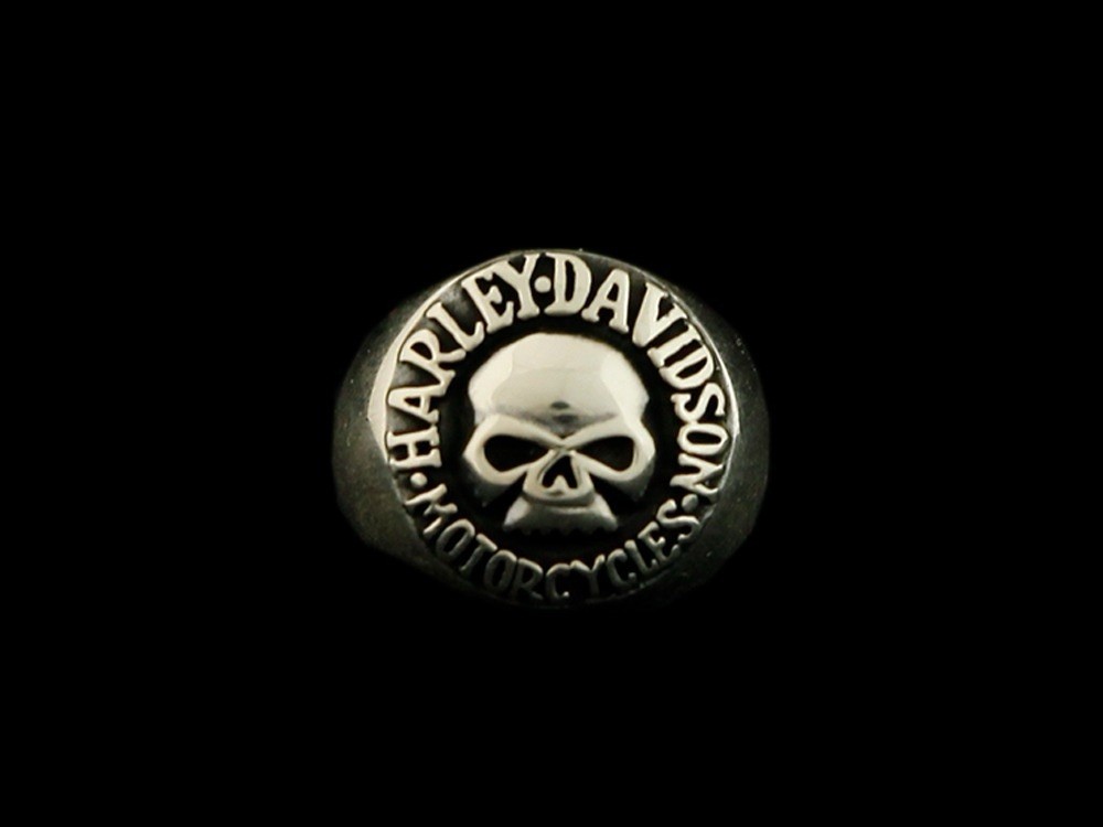 Skull With Harley Davidson Emblem Ring 925 Sterling Silver Men's Ring 12