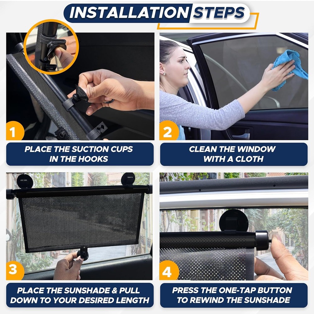 2PCS Retractable Car Auto Side Window Sun Shade Shield Cover Roll Curtain Visor