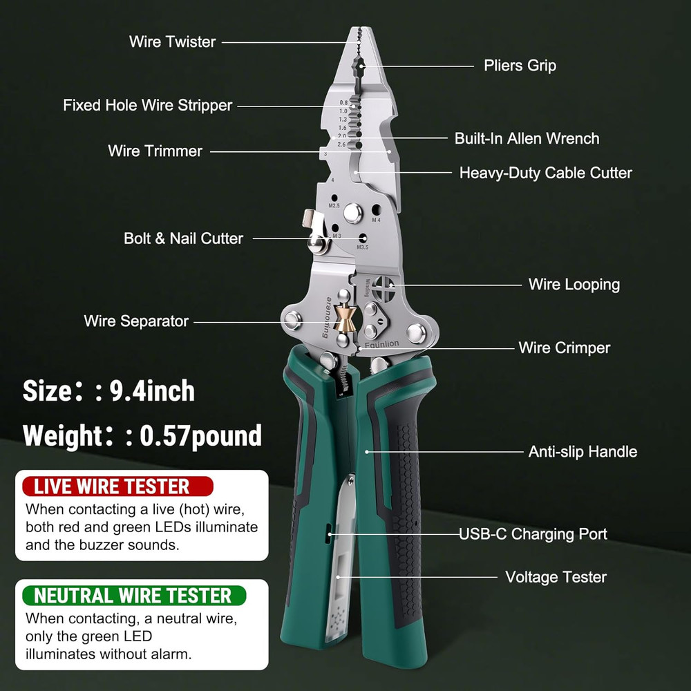Multi-Function Foldable Wire Stripper with Voltage Tester Professional Foldable