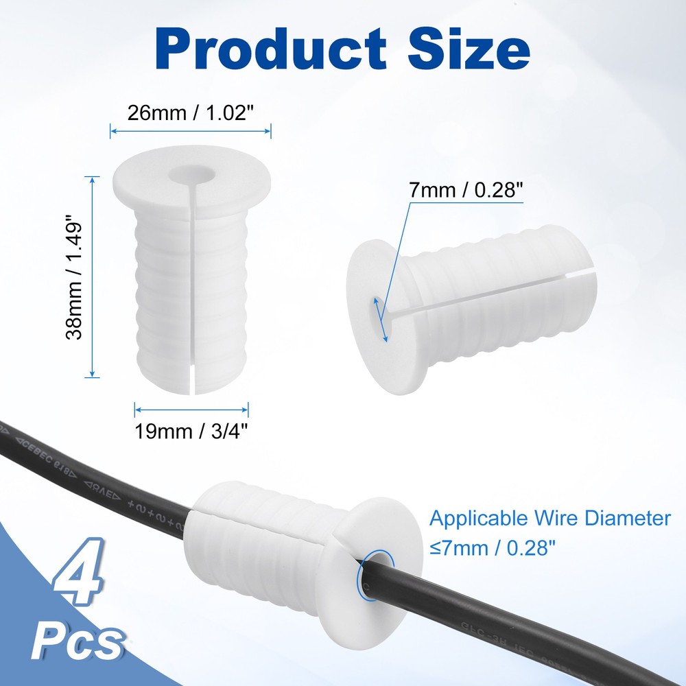 4Pcs Wall Grommets, 19mm Silicone Cable Pass Through Bushing Grommets, White