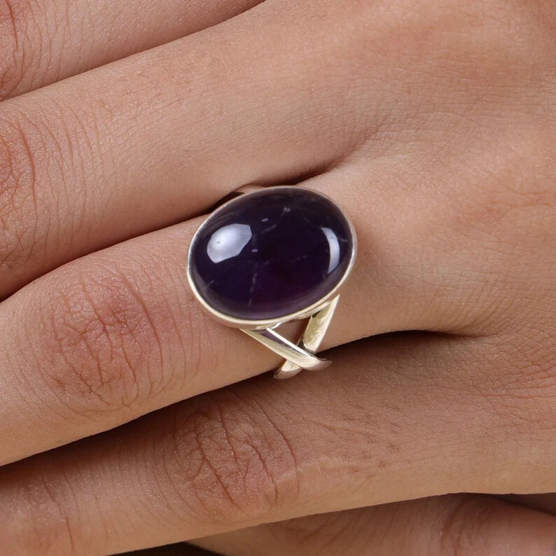 Solid Amethyst~925 Sterling Silver Band & Statement Ring Handmade Ring All Size