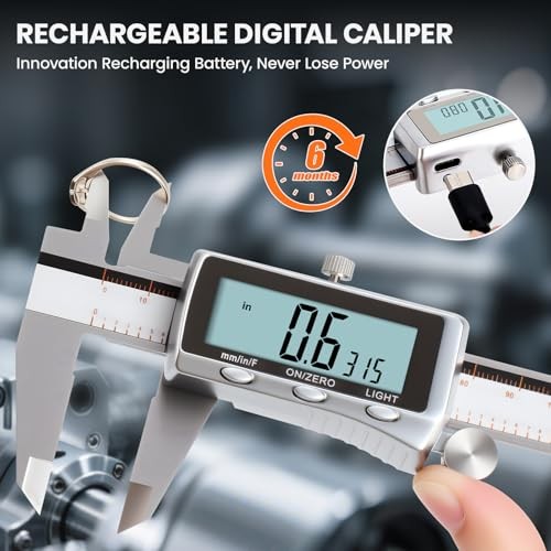 Digital Caliper, Rechargeable Caliper Measuring Tool with Backlight LCD
