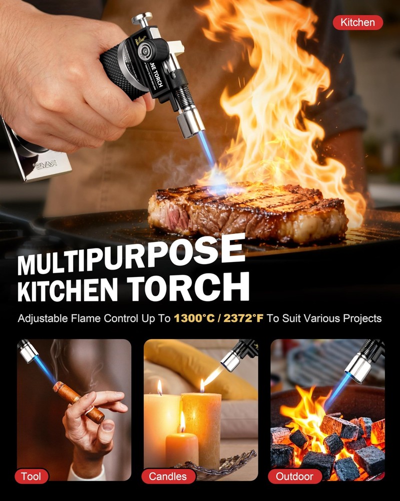 Butane Torch Lighter, DUAL Flame Mode Kitchen Torch, Refillable Cooking Torch...