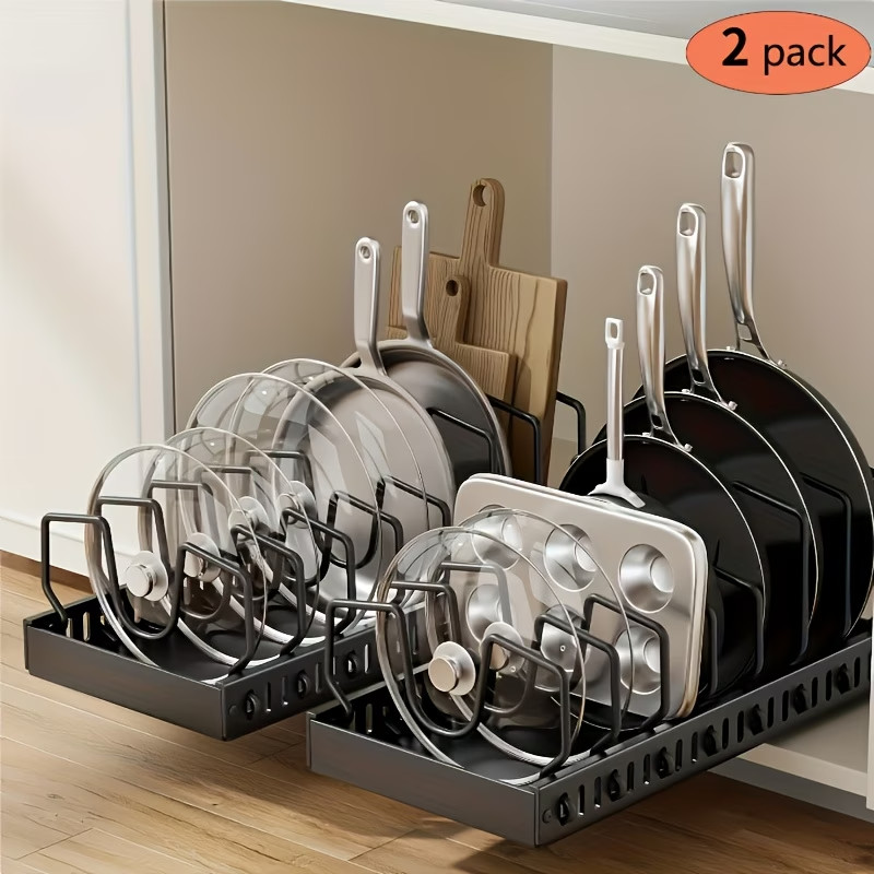 Pots and Pans Pot Lid Holder Pull out Storage Rack Kitchen Cabinet Organizer