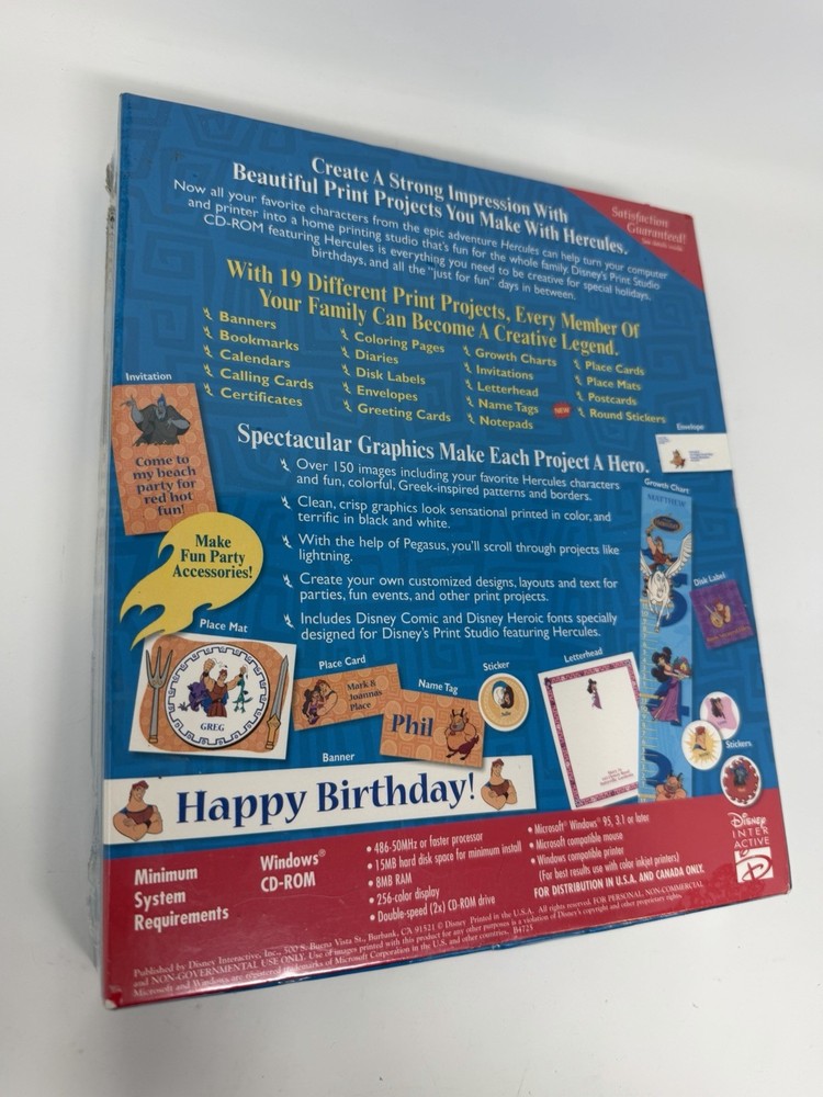 Disney's Print Studio Hercules CD ROM Software Windows 95 Create Banners Diaries