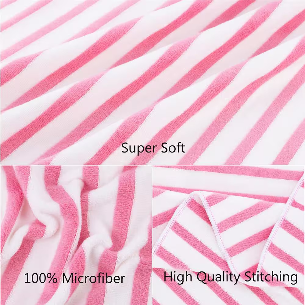 Microfiber Bath Towels Stripe Towel Sets Extra Absorbent Fast Drying Pink 2-Pack