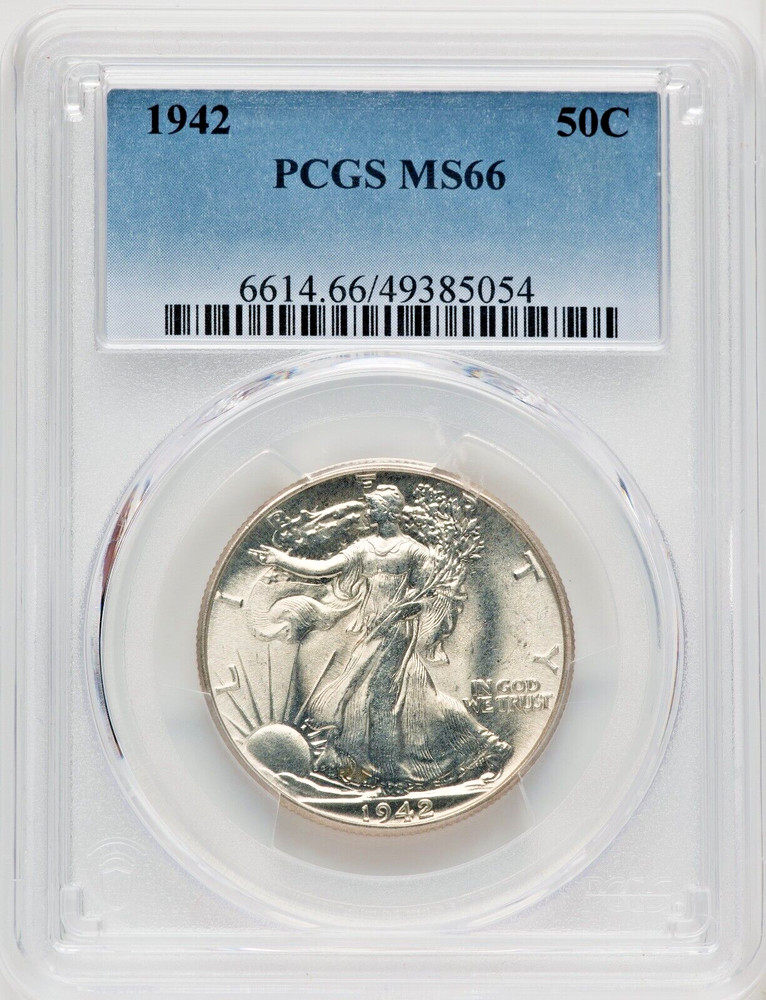 1942 LIBERTY WALKING HALF DOLLAR PCGS MS66