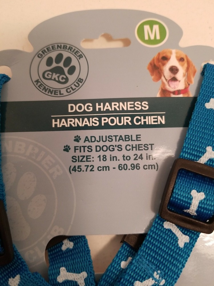 Dog Harness Size Medium Blue With White Bones