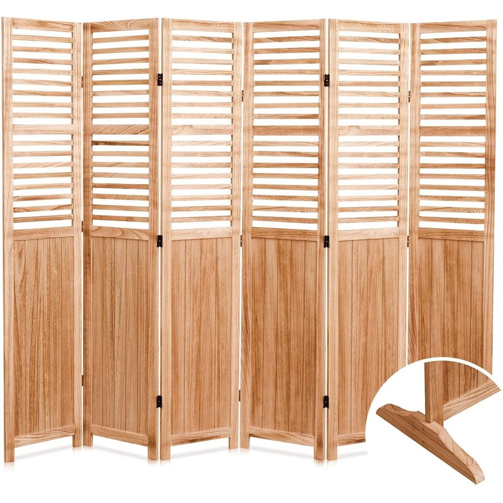 Foldable Solid Wood Room Divider, 6-Panel Design in Normal Finish, 82.8'' W x