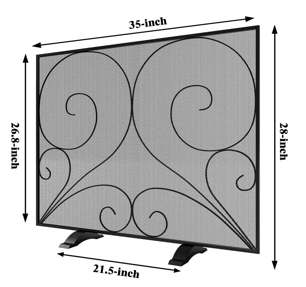 Fire Beauty Single Panel Fireplace Screen Wrought Iron Mesh Guard, H