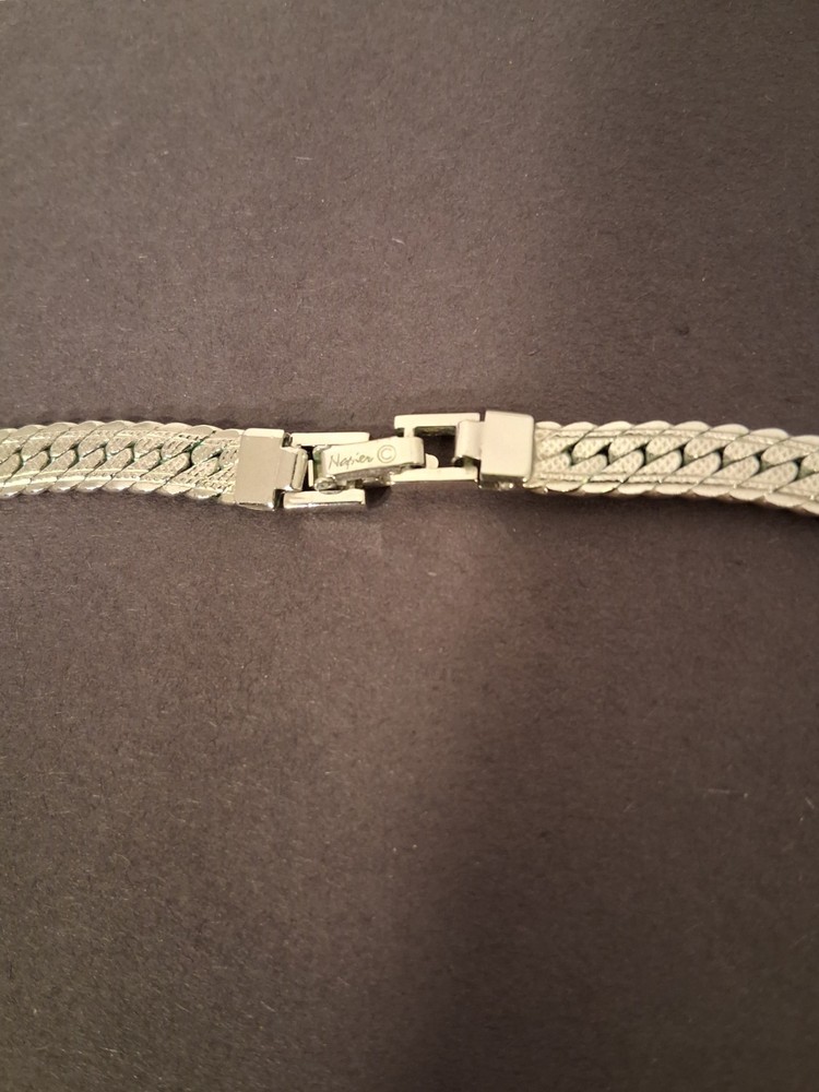 Napier Silver Tone Herringbone V Drop Necklace 18"